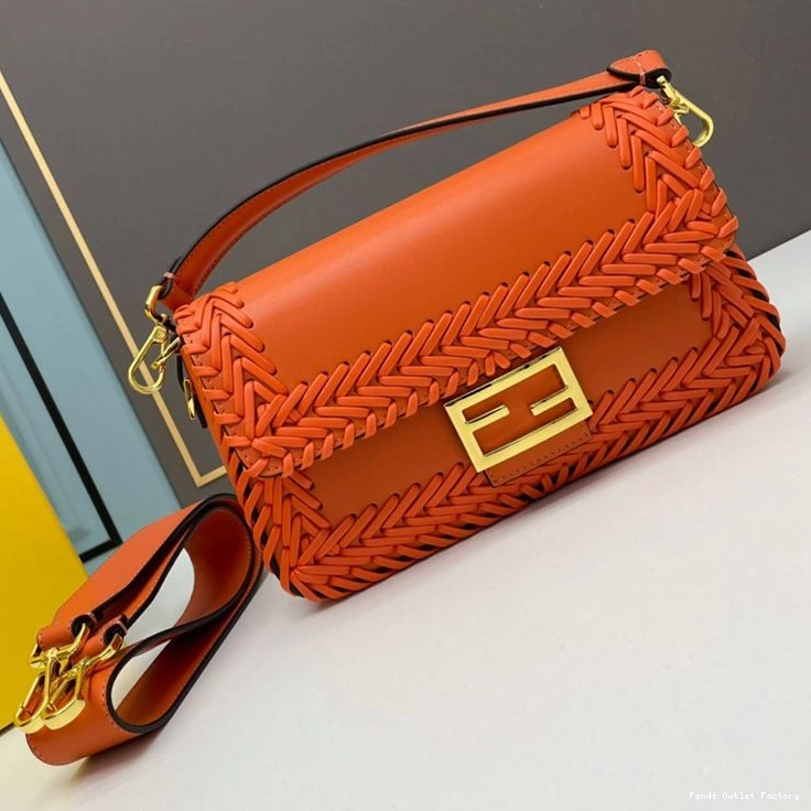 Cheap HOT Baguette Medium Leather Orange Bag Stitching In Fendi 0825